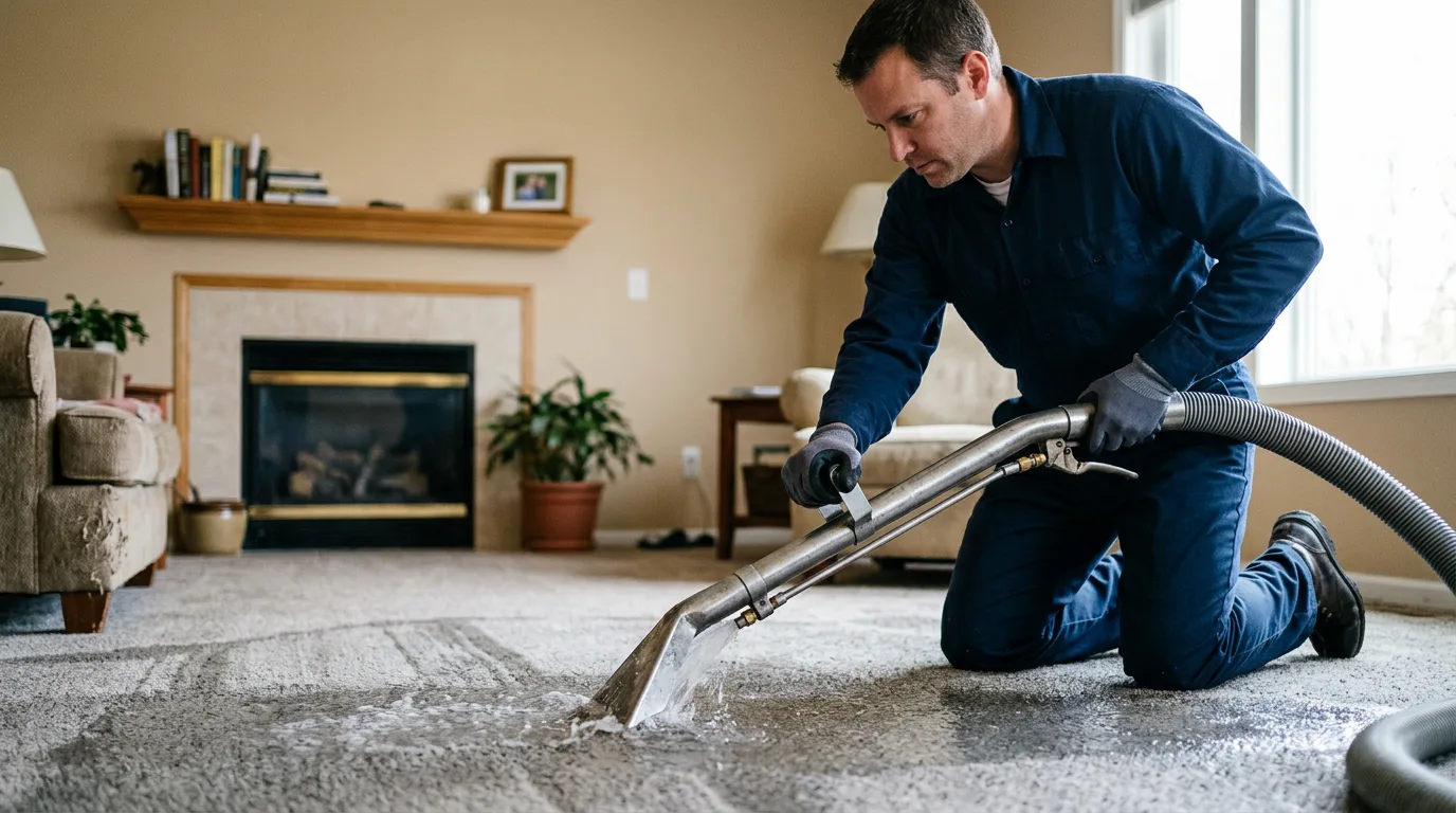 Water damage restoration technician working near Elizabeth, IL